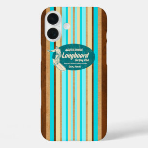 Pipeline Surfboard Hawaiian Stripes Aqua iPhone 16 Plus Case