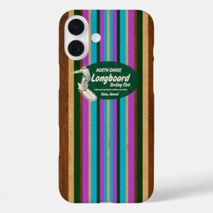 Pipeline Surfboard Hawaiian Stripes Purple  iPhone 16 Plus Case