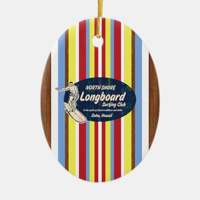 Pipeline Vintage Surfboard Ornament (Front)