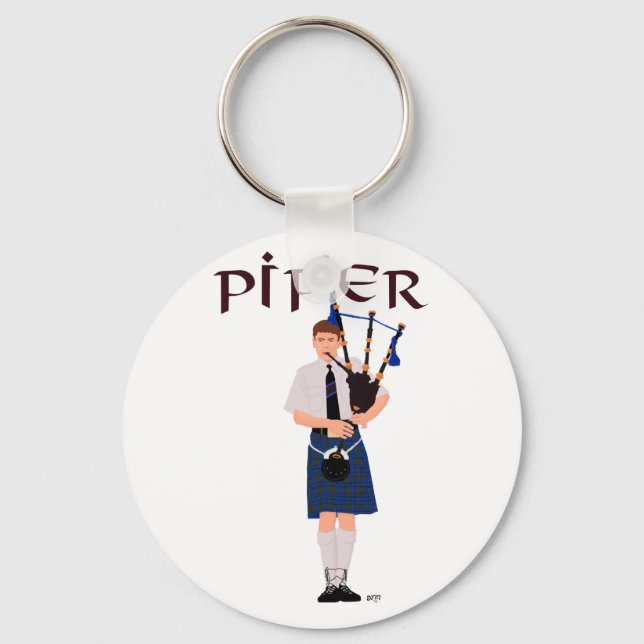 PIPER Blue Plaid Key Ring (Front)