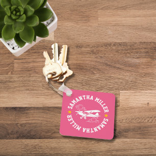 Piper Cub Airplane Not Your Co-Pilot Pink Custom Key Ring
