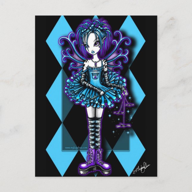 "Piper" Harlequin Teal Dragonfly Fairy Postcard (Front)