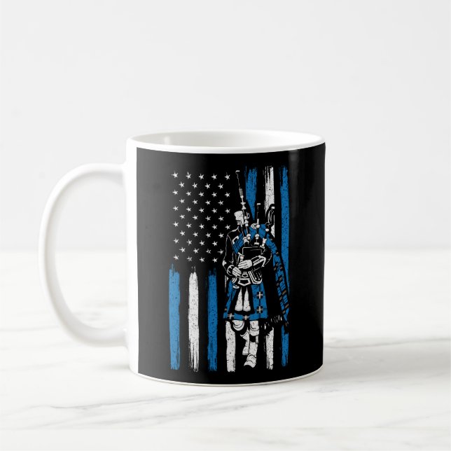 Piper On Us Flag Bagpiper Bagpipe Bagpipes Player Coffee Mug (Left)