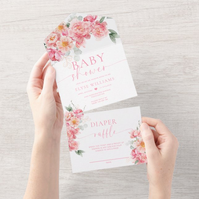 Piper Peony Floral Baby Shower All In One Invitation (Tearaway)