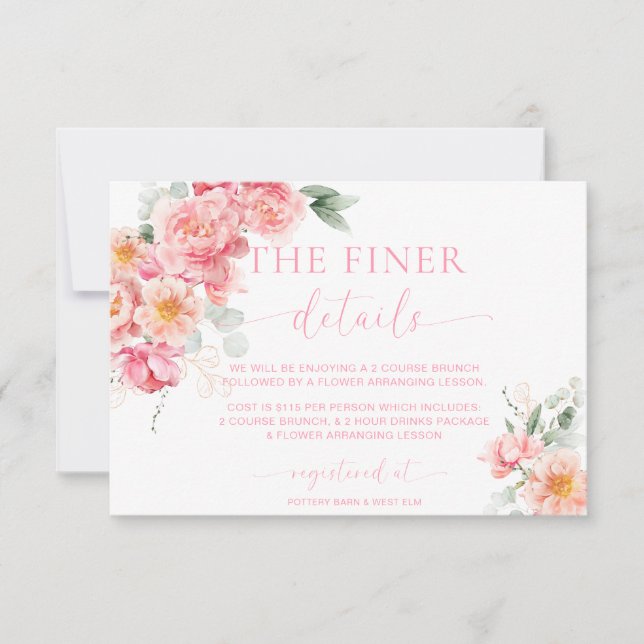 Piper Peony Floral Baby Shower Details Card (Front)