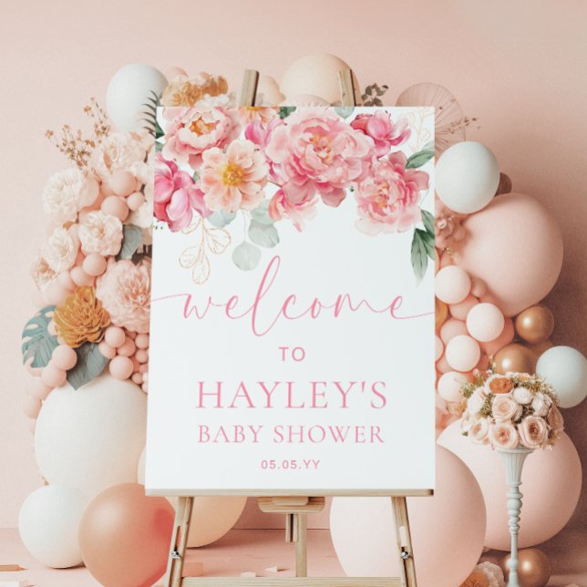 Piper Peony Floral Baby Shower Welcome Sign (Welcome Sign Bridal Shower Piper Peony )