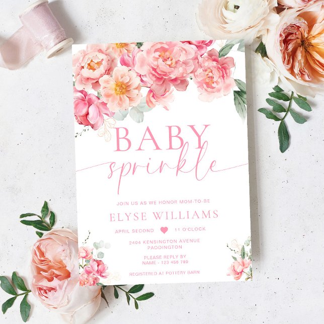 Piper Peony Floral Baby Sprinkle Invitation (Baby Sprinkle Invitation Peony Piper)