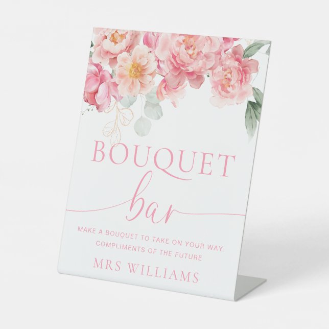 Piper Peony Floral Bouquet Flower Bar Pedestal Sign (Front)