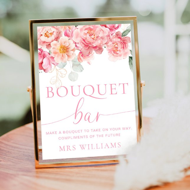 Piper Peony Floral Bouquet Flower Bar Sign (Bouquet Bar Sign Piper Peony )