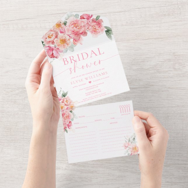 Piper Peony Floral Bridal Shower Recipe All In One Invitation (Tearaway)
