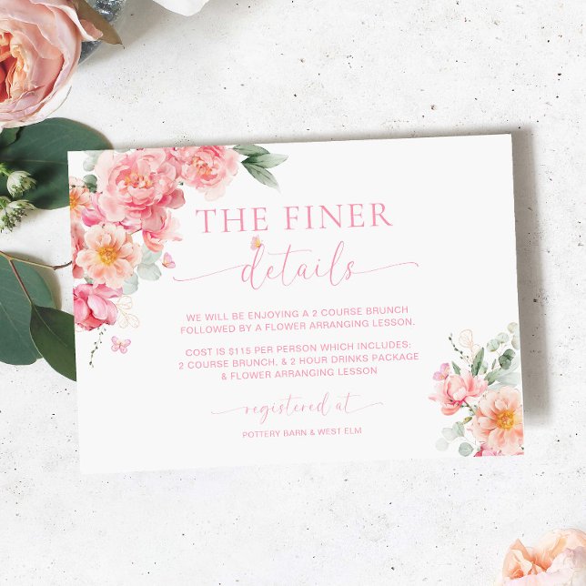 Piper Peony Floral Butterfly Bridal Shower Details Enclosure Card (The Finer Details Card Butterfly Piper Peony )