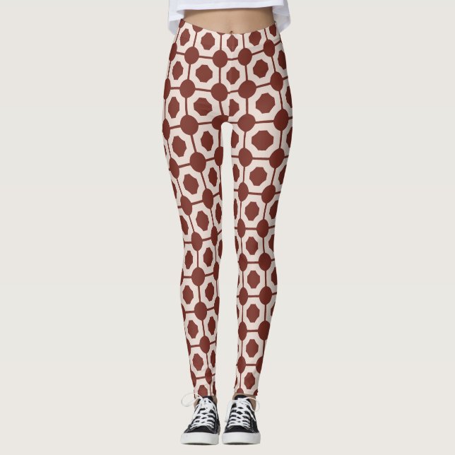 Pipes Beige Brown Minimal Pattern Leggings (Front)