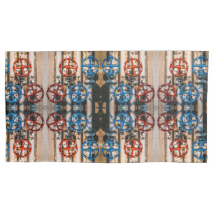 Pipes with red and blue valves large pattern pillowcase