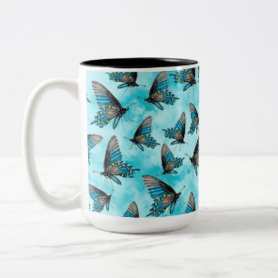 Pipevine Swallowtail Butterfly Aqua Clouds  Two-Tone Coffee Mug