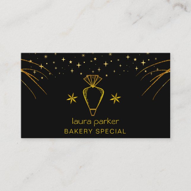 Piping Bag Bakery Pastry Catering Dripping Gold  Business Card (Front)