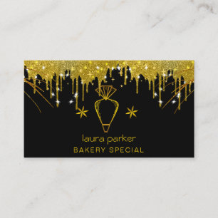 Piping Bag Bakery Pastry Catering Dripping Gold Business Card