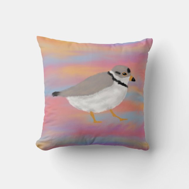 Piping Plover on a Sunset Sky Cushion (Front)