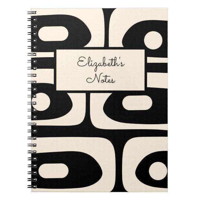 Piquet Midcentury Abstract Minimal Black and Cream Notebook (Front)