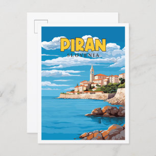 Piran Slovenia vintage travel illustration Postcard