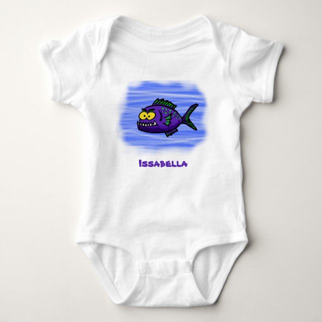 Piranha fish cartoon baby bodysuit (Front)