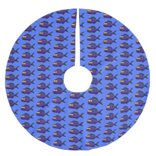 Piranha fish cartoon brushed polyester tree skirt