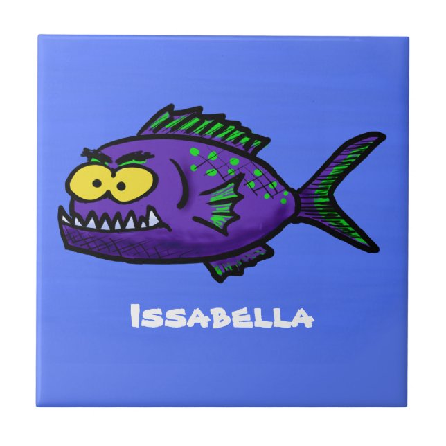 Piranha fish cartoon ceramic tile (Front)