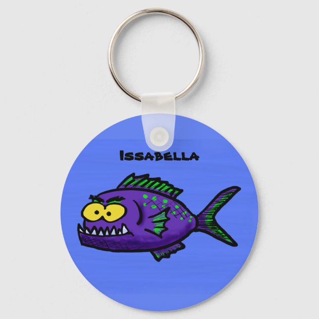 Piranha fish cartoon key ring (Front)