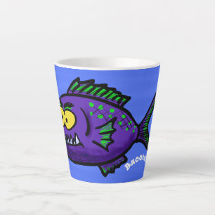 Piranha fish cartoon latte mug