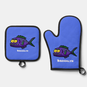 Piranha fish cartoon oven mitt & pot holder set