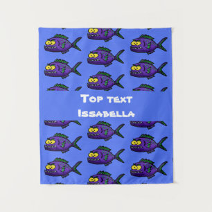 Piranha fish cartoon tapestry