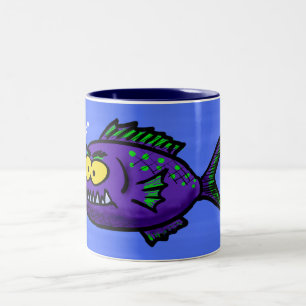 Piranha fish cartoon Two-Tone coffee mug