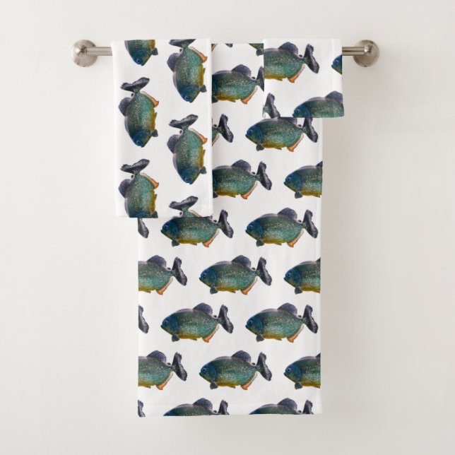 Piranha Frenzy Bathroom Towel Set (Insitu)