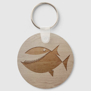 Piranha silhouette engraved on wood design key ring