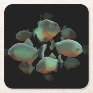 Piranhas Illustration Square Paper Coaster