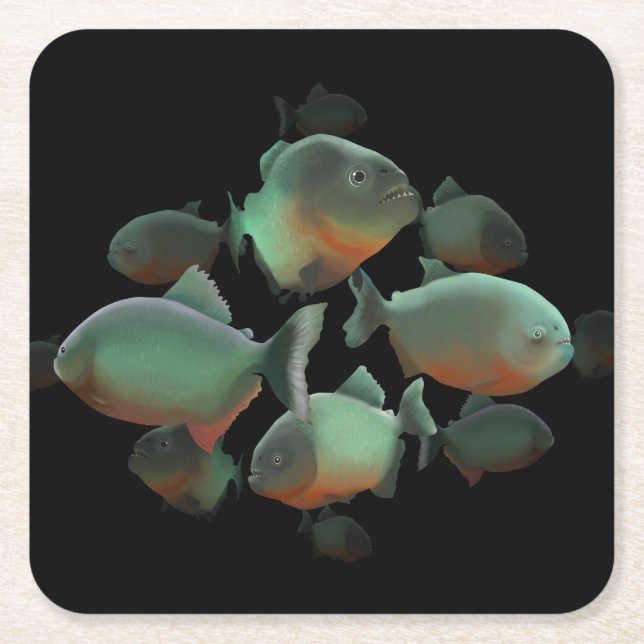 Piranhas Illustration Square Paper Coaster (Front)