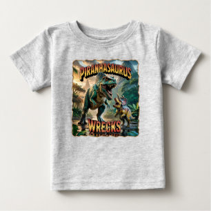 Piranhasaurus Wrecks Illustration – Funny Scary Baby T-Shirt