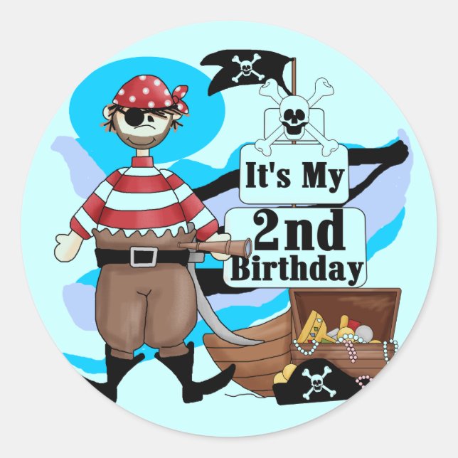 Pirate 2nd Birthday T-shirts and Gifts Classic Round Sticker (Front)
