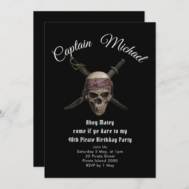 Pirate 40th Birthday Party  Invitation (Front/Back)