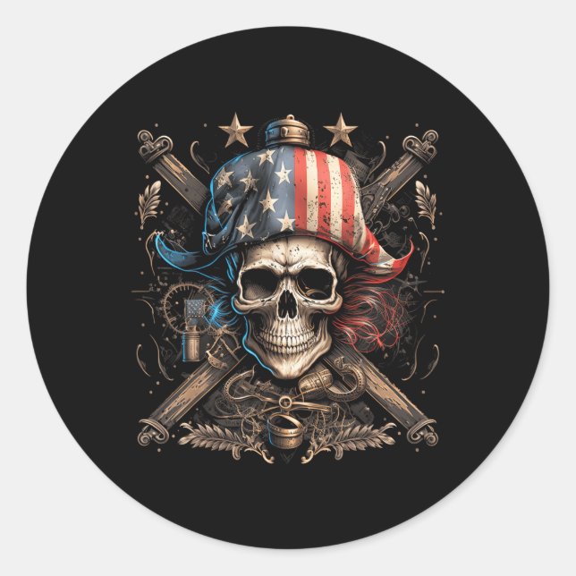 Pirate 4Th Of July American Flag Usa America Classic Round Sticker (Front)