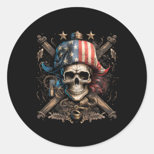 Pirate 4th Of July American Flag Usa America Funny Classic Round Sticker