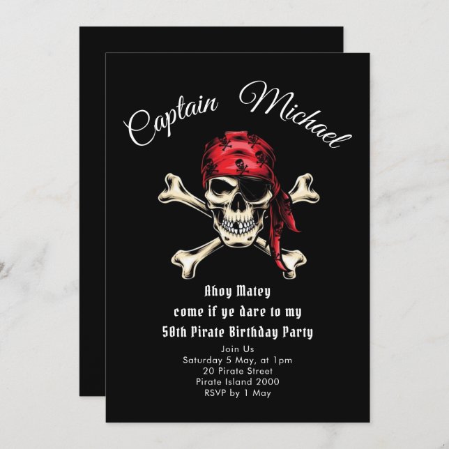 Pirate 50th Birthday Party  Invitation (Front/Back)