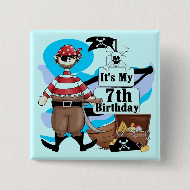 Pirate 7th Birthday Tshirts and Gifts 15 Cm Square Badge (Front)