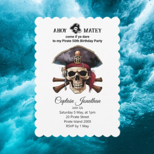 Pirate Adventure Awaits Invitation (Create fun and spooky pirate skull and crossbones birthday invitations for kids )