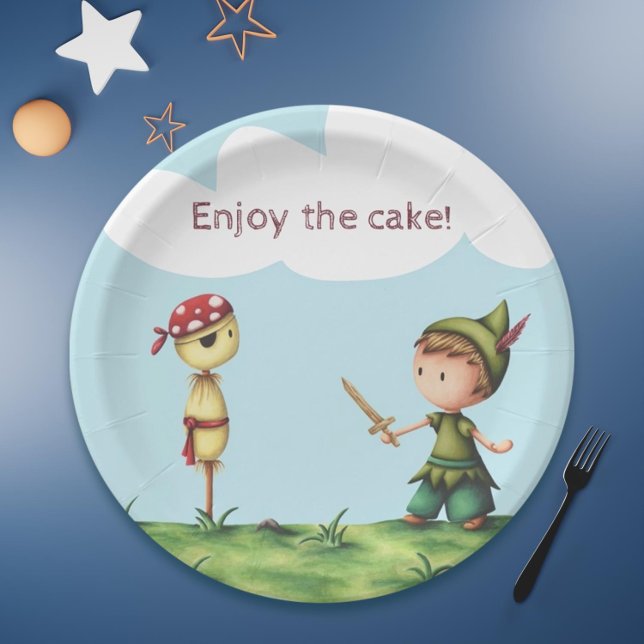 Pirate Adventure birthday paper plates (Cute pirate scarecrow and kid adventure paper plates)