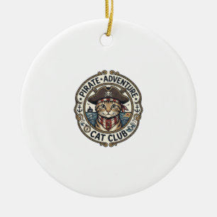 Pirate Adventure Cat POD Vector Art - Pirate Adven Ceramic Ornament