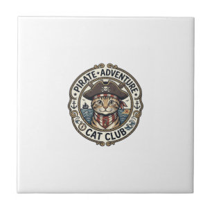 Pirate Adventure Cat POD Vector Art - Pirate Adven Ceramic Tile