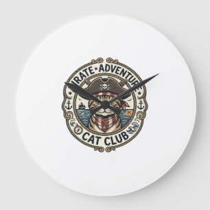 Pirate Adventure Cat POD Vector Art - Pirate Adven Large Clock