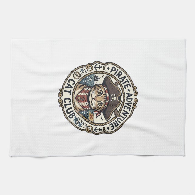 Pirate Adventure Cat POD Vector Art - Pirate Adven Tea Towel (Horizontal)