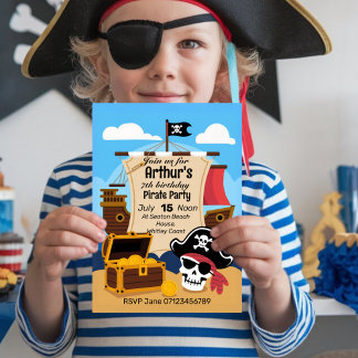 Pirate adventure kid's birthday party sea theme invitation