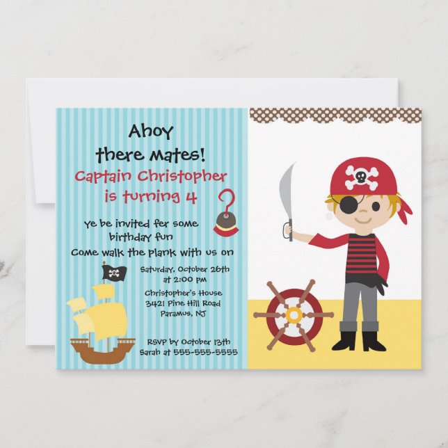 Pirate Ahoy Mates Birthday Party Invitation Boy (Front)